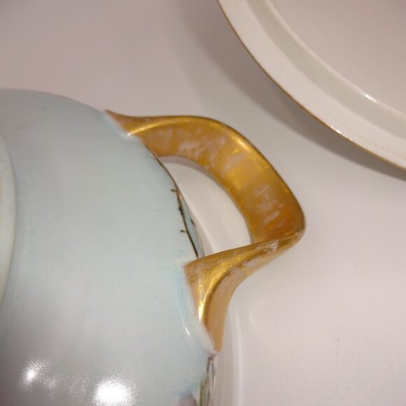 Vintage K&A Krautheim Selb Bavaria Vegetable Bowl & Lid White Blue Pink Roses - Picture 10 of 10